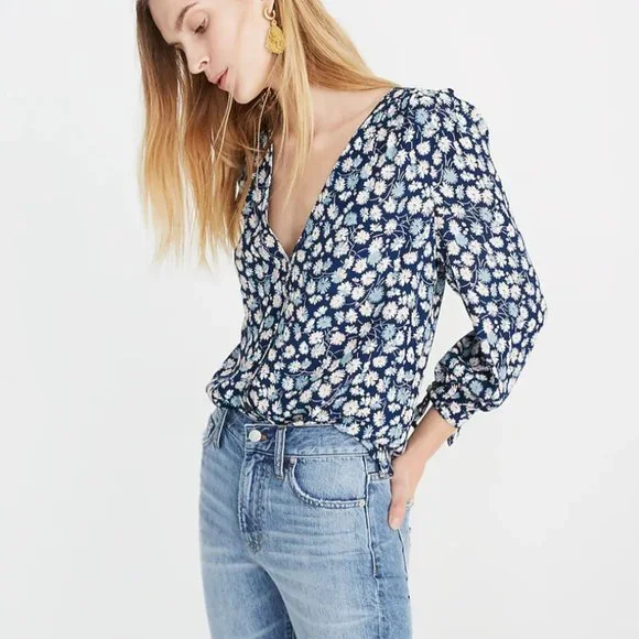 Tie-Sleeve Button-Down Top in French Floral - Picture 5 of 10